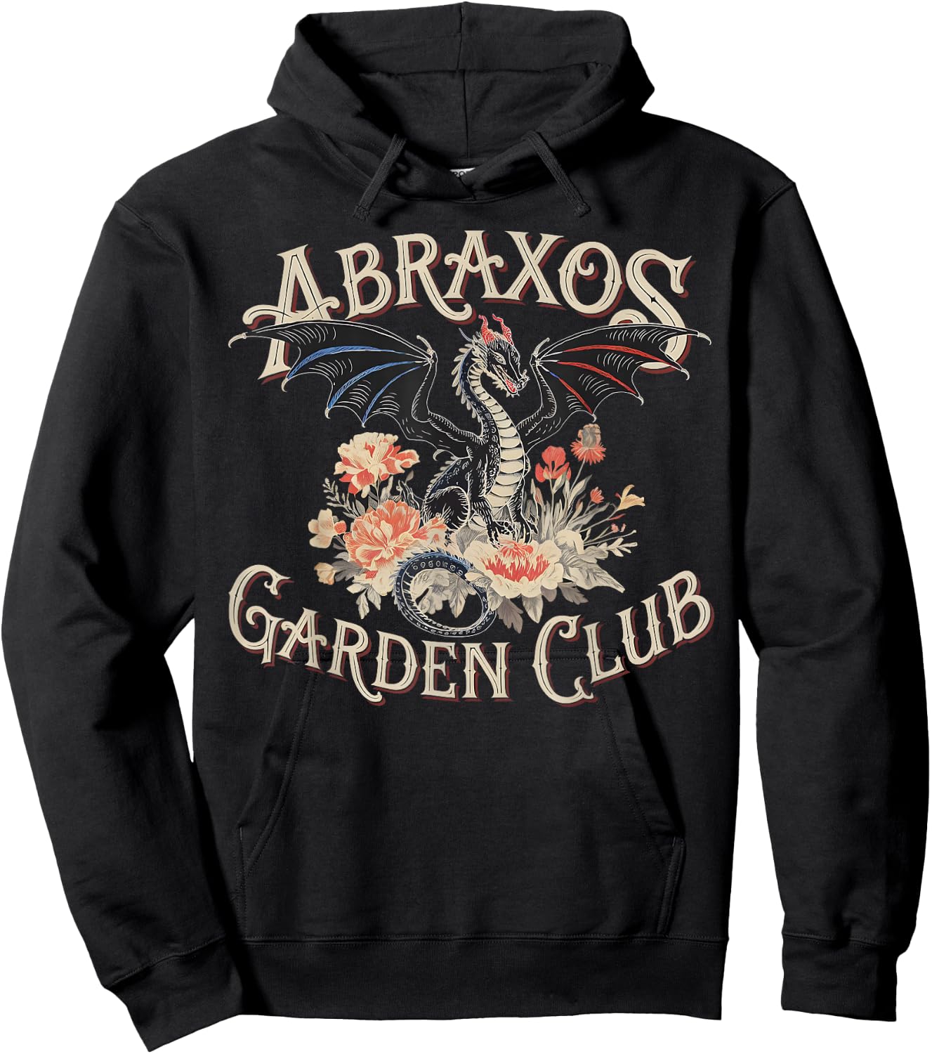Abraxos Garden Club Dragon Vintage Fantasy Floral Pattern Hoodie - Hoodie | Black