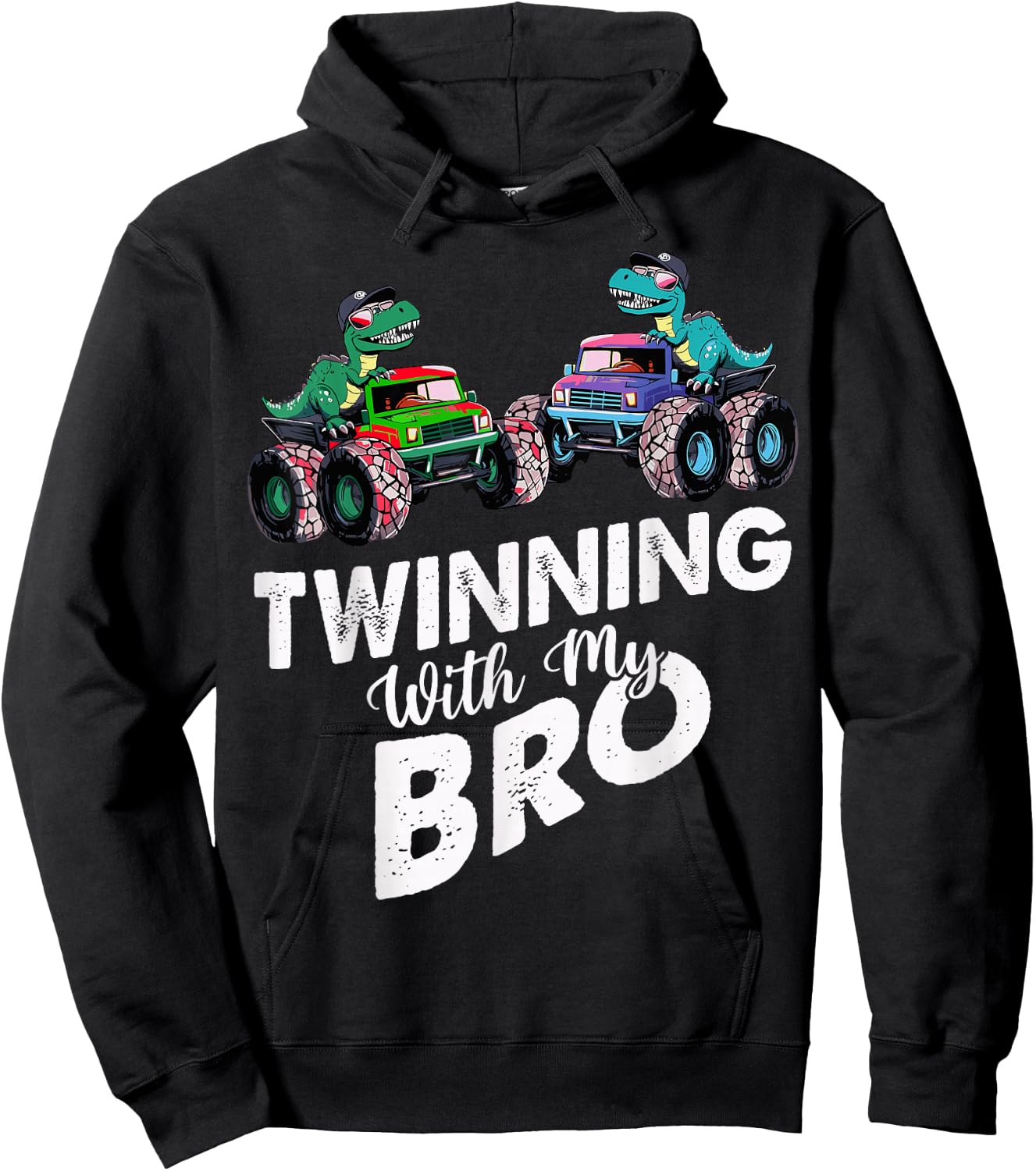 Twinning With My Bro Monster Trucks T Rex Twin Day Hoodie - Hoodie | Black