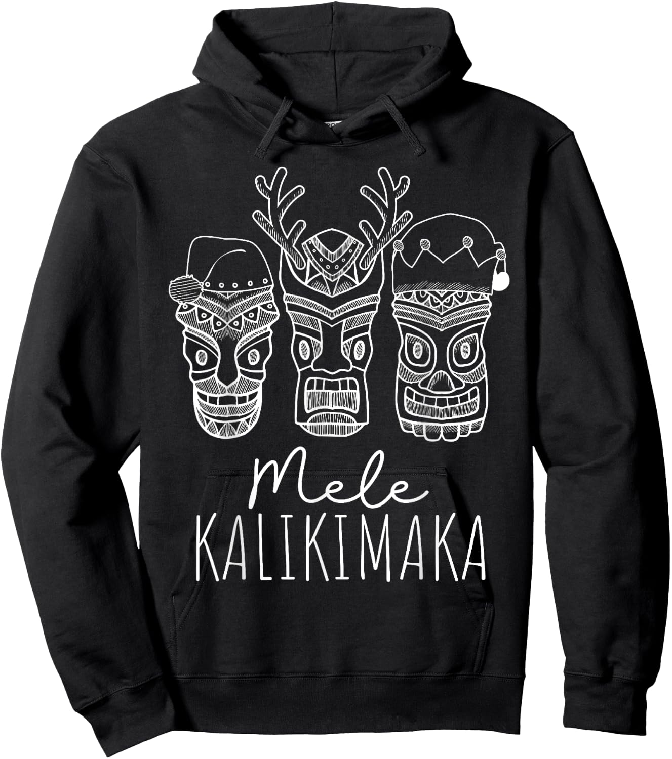 Mele Kalikimaka Christmas Hawaiian Santa Tiki Mask Tropical Hoodie - Hoodie | Black