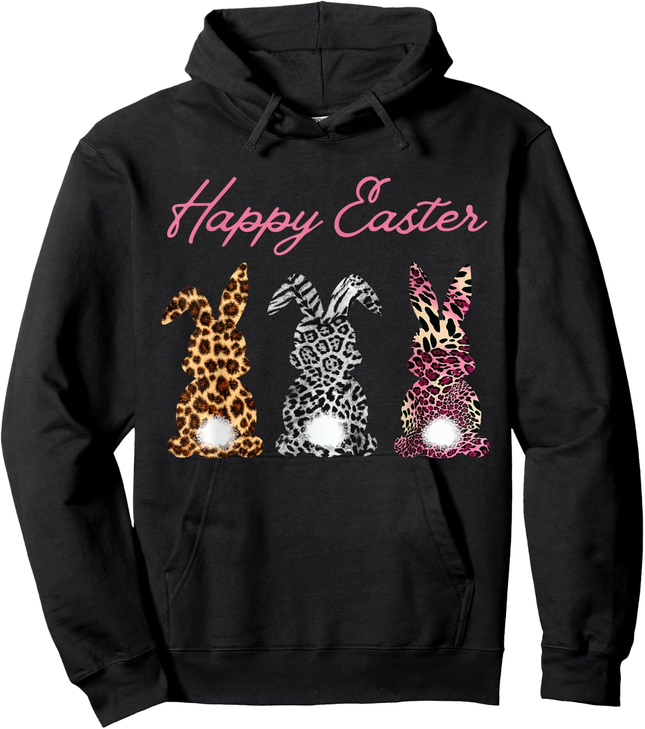 Happy Easter Rabbit Leopard Print T Shirt, black Hoodie - Hoodie | Black