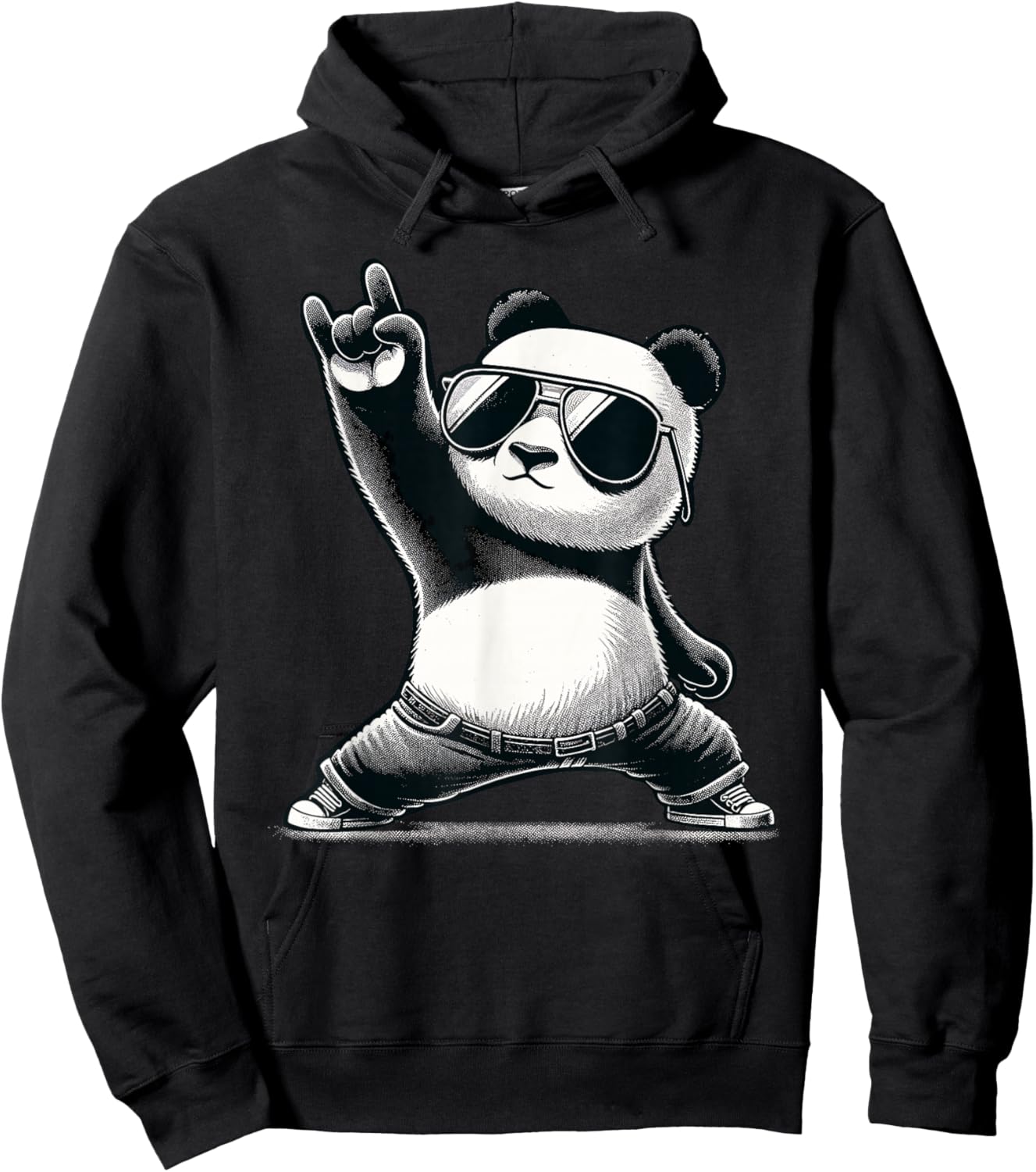 Retro Panda Rock Music Gift Men Children Women Funny Panda Hoodie - Hoodie | Black