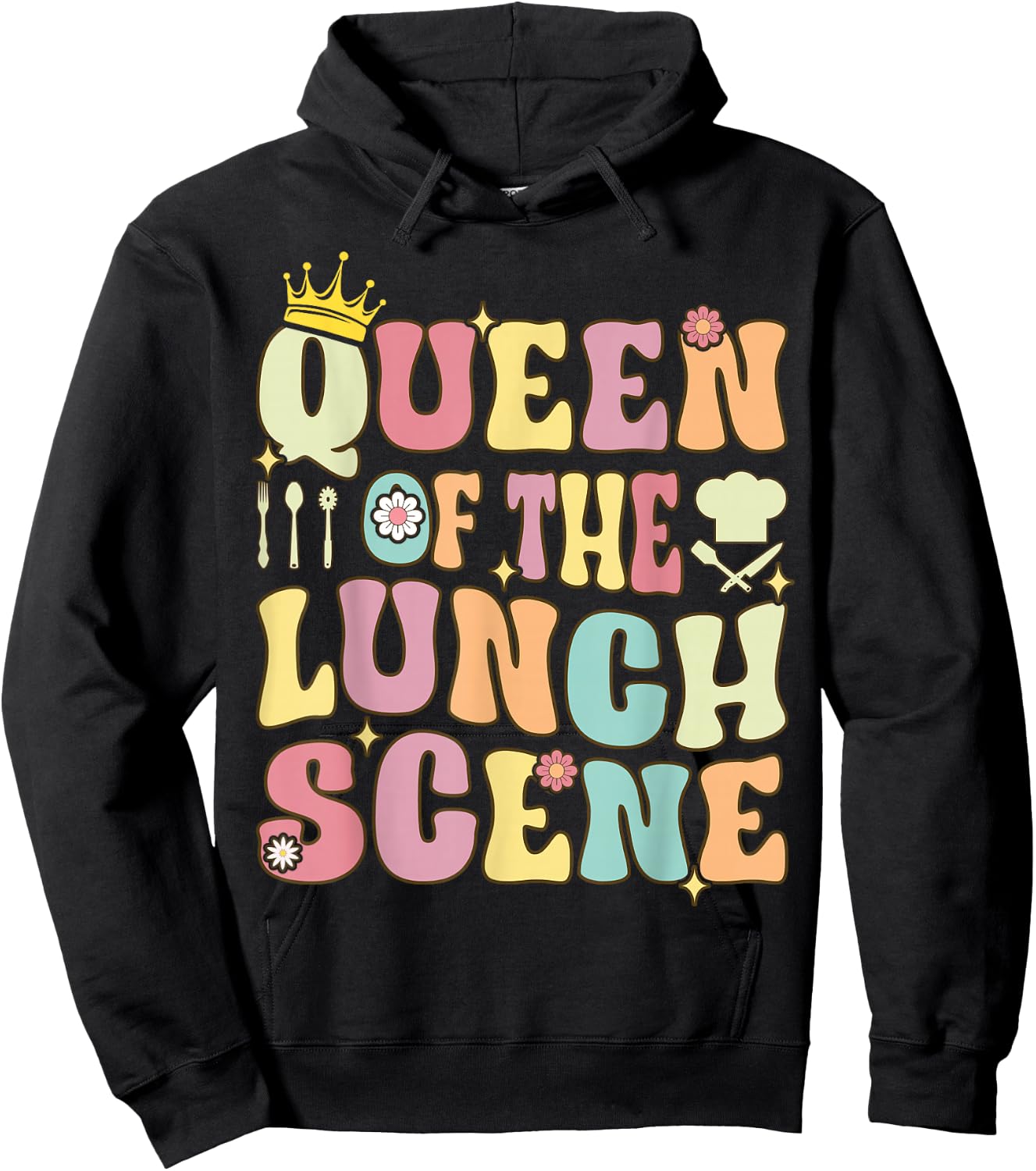 Queen of The Lunch Scene Groovy Cafeteria Worker Lunch Lady Hoodie - Hoodie | Black