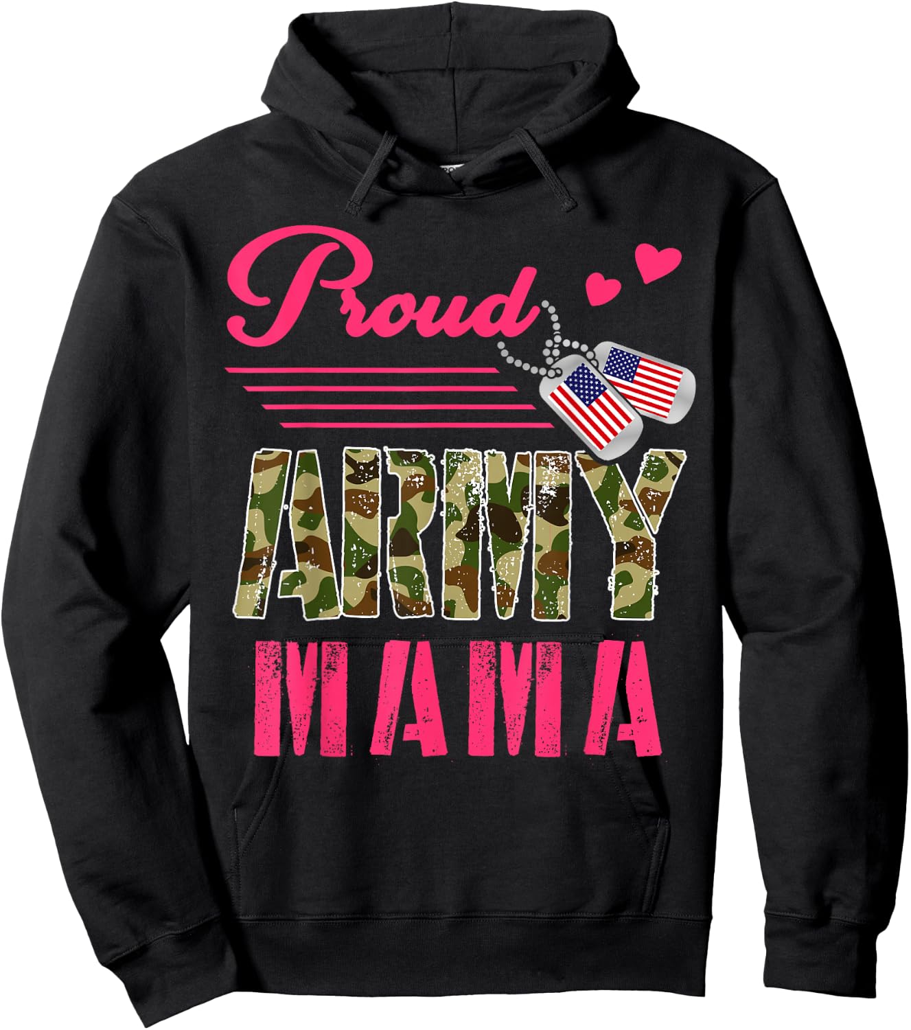 Proud Army Mama Military Camouflage Dog Tag Mother Solider Men Women Hoodie - Hoodie | Black