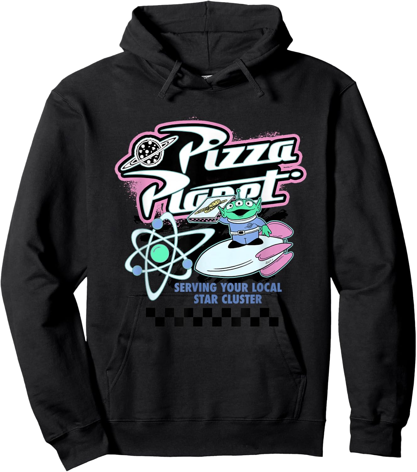 Disney Pixar Toy Story Pizza Planet Retro Neon Retro Poster Hoodie - Hoodie | Black