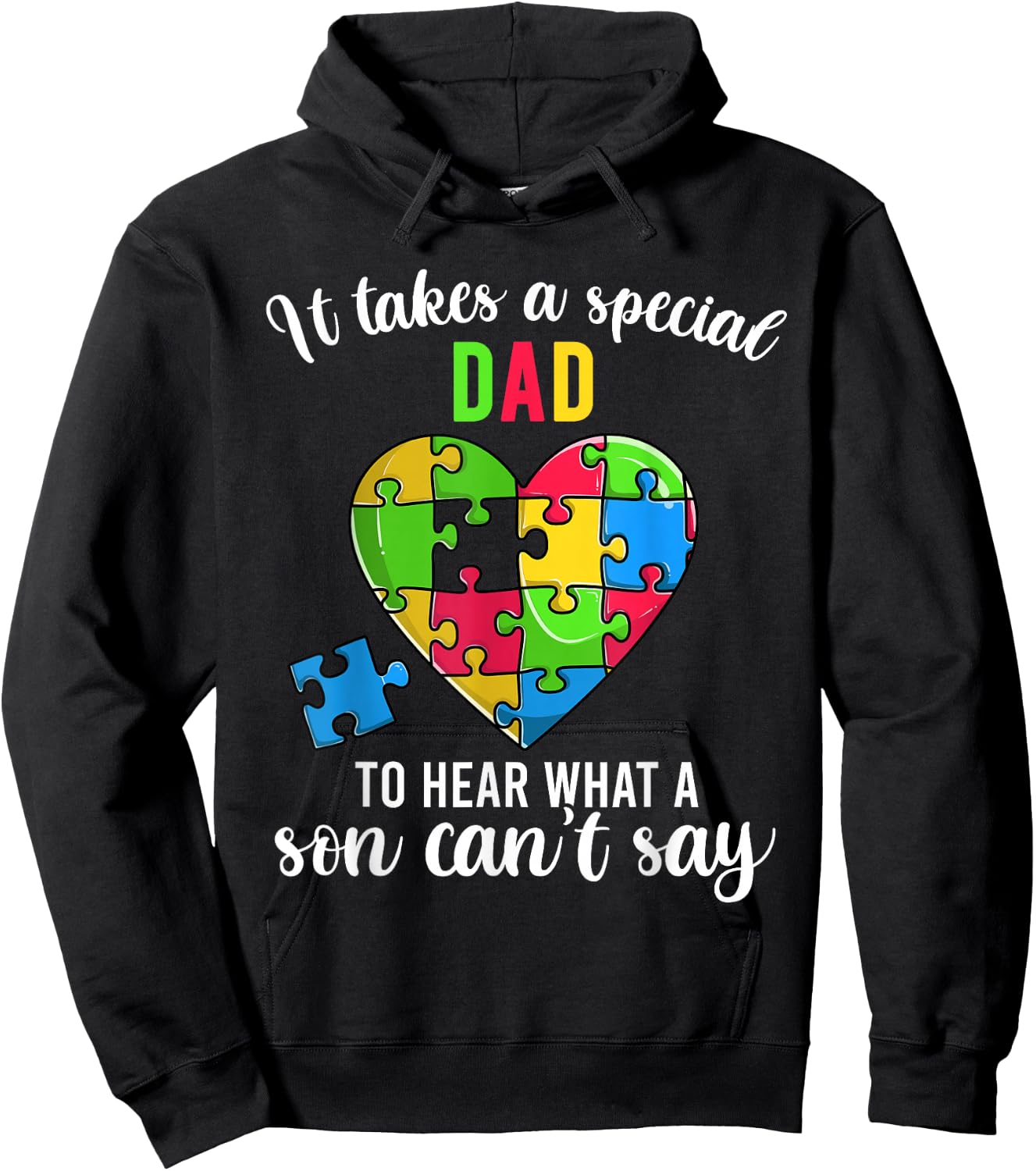 Fun Heart Puzzle Shirts, Dad Autism Awareness Family Support Hoodie - Hoodie | Black