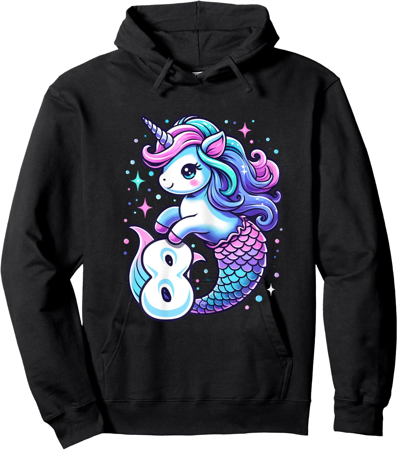 Unicorn Mermaid 8th Birthday 8 Year Old Party Girls Outfit Hoodie - Hoodie | Black