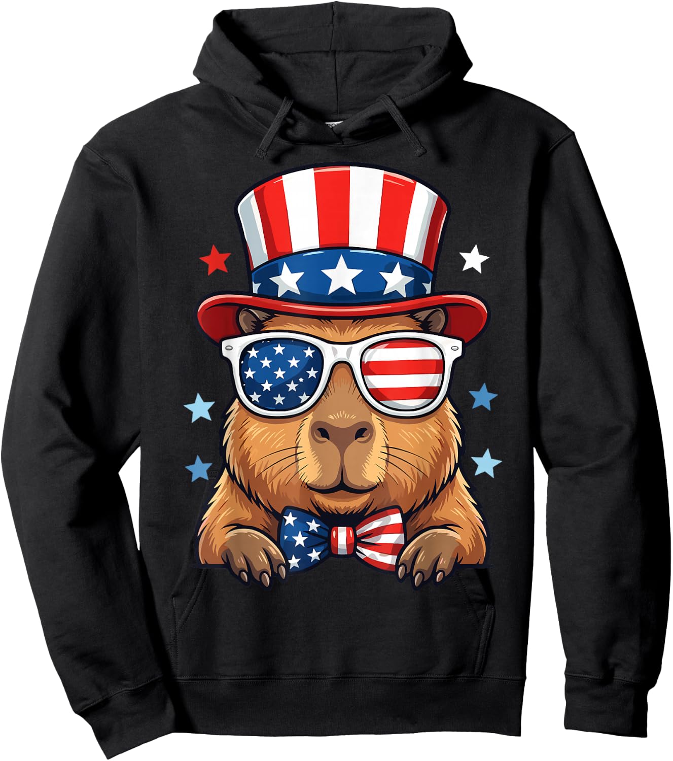 4th of July Capybara Patriotic USA Hoodie - Hoodie | Black