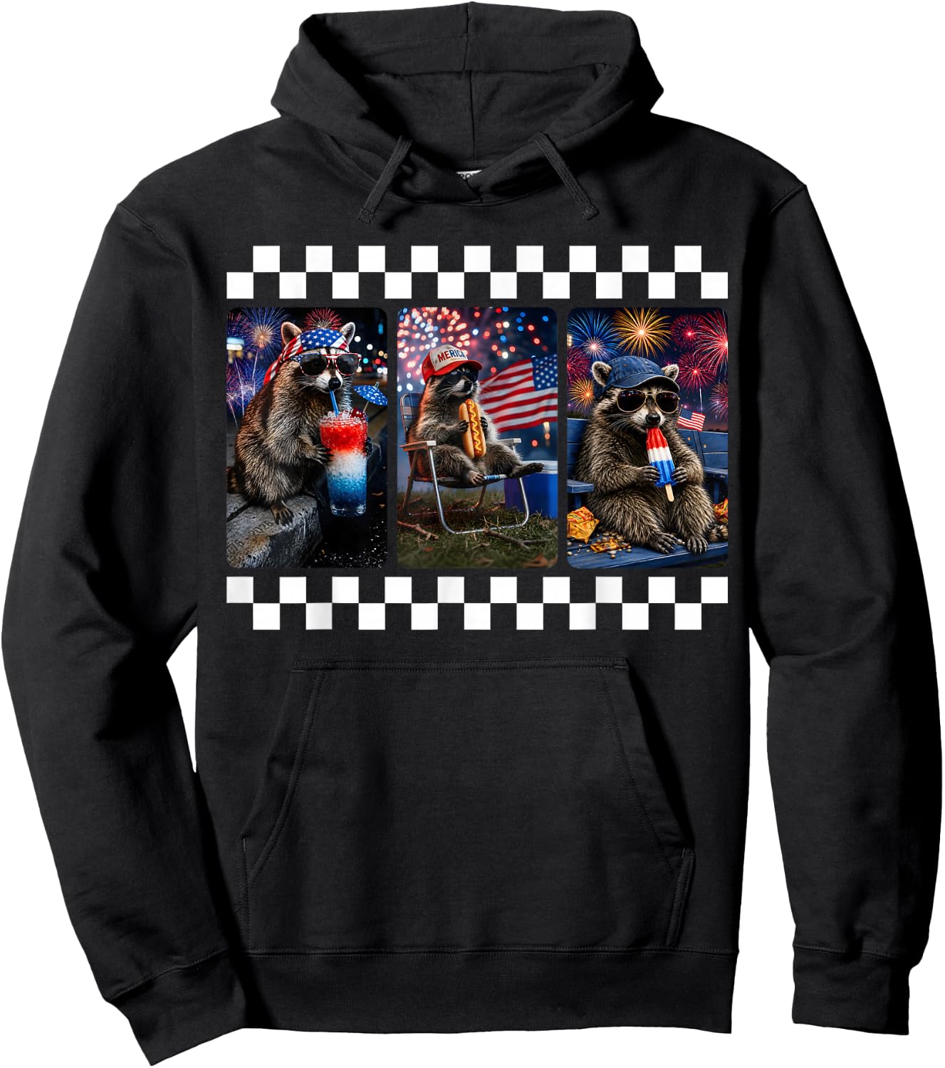 Funny Raccoon 4th of July Fireworks Patriotic USA Men Women Hoodie - Hoodie | Black