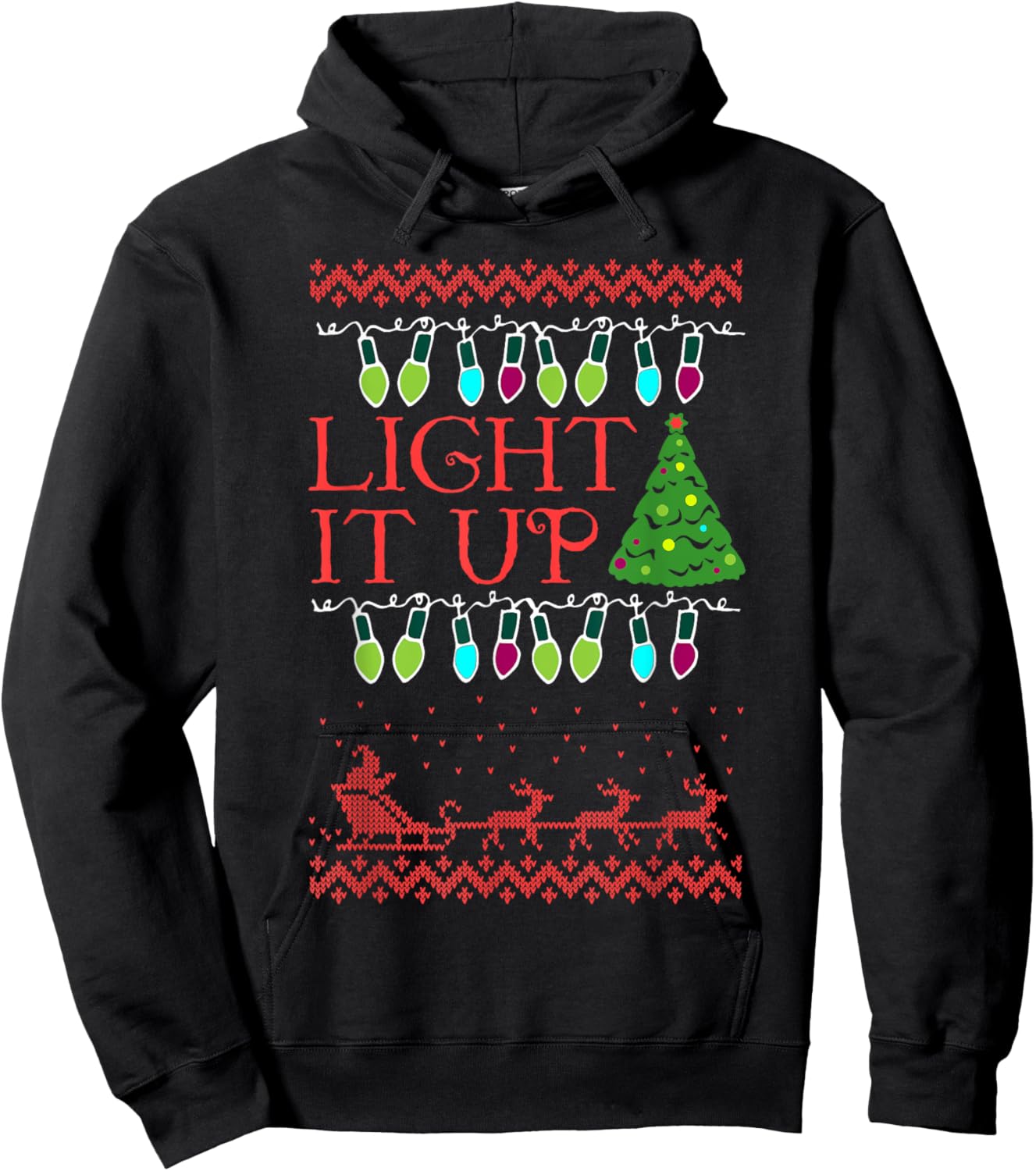 Light It Up Christmas Light Ugly Christmas Hoodie - Hoodie | Black