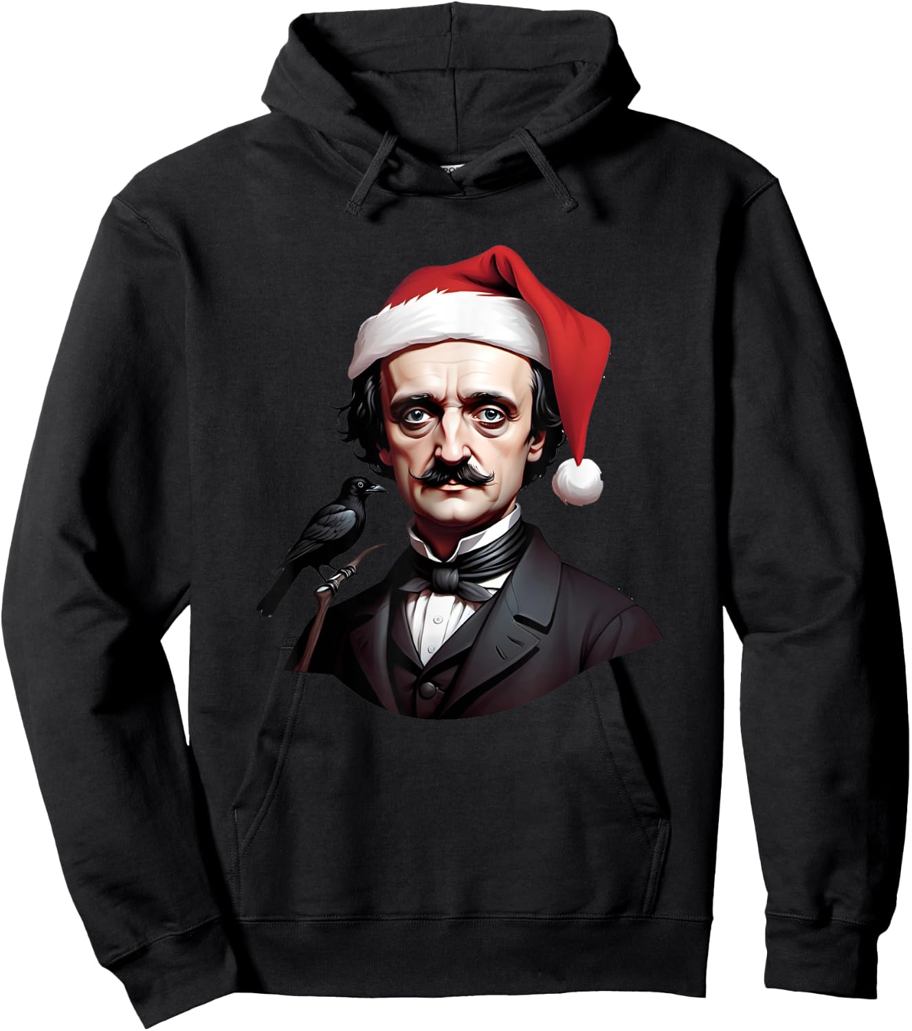 Edgar Allen Poe With a Santa Claus Hat on Christmas Hoodie - Hoodie | Black
