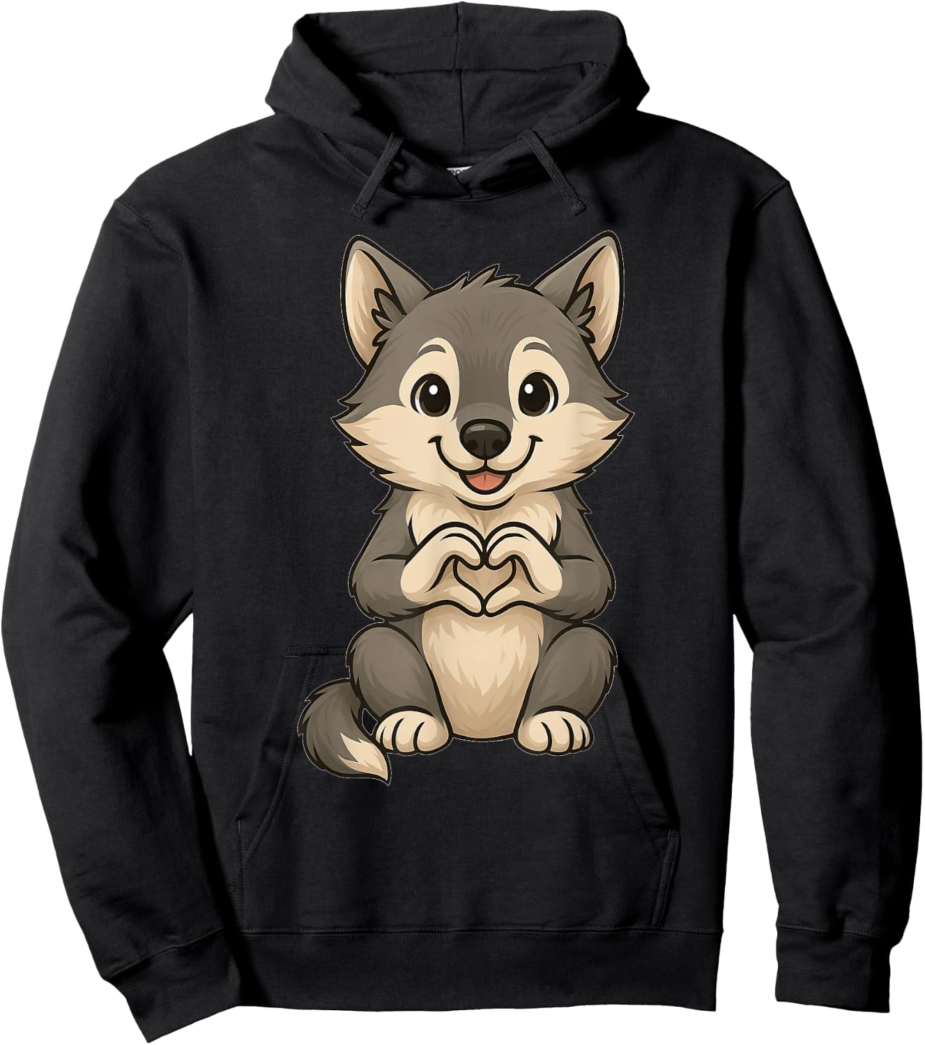 Wolf mit Herz | Süßes Wolfmotiv mit Herzsymbol und Wolf Hoodie - Hoodie | Black