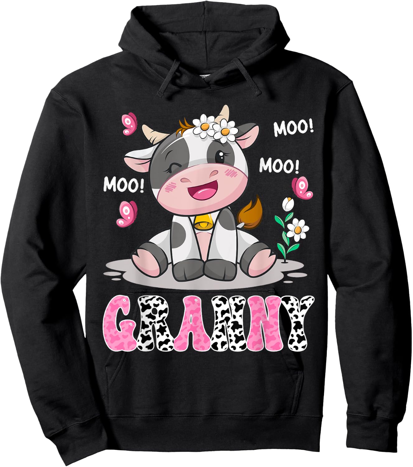 Granny Cute Cow Moo Moo Farmer Birthday Family Matching Hoodie - Hoodie | Black