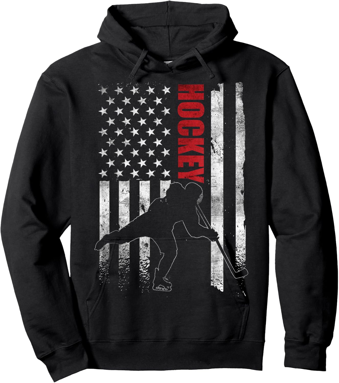 Vintage Ice Hockey American Flag Ice Hockey Player 4th July Hoodie - Hoodie | Black