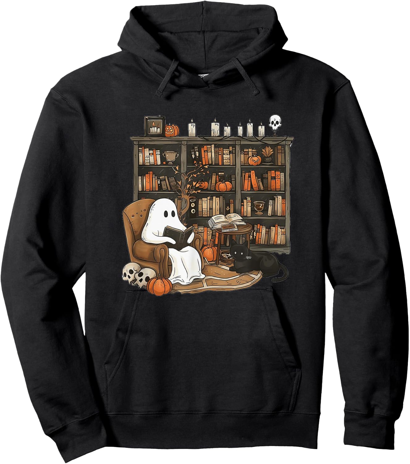 Retro Ghost Reading Books, Librarian Ghost Halloween Hoodie - Hoodie | Black