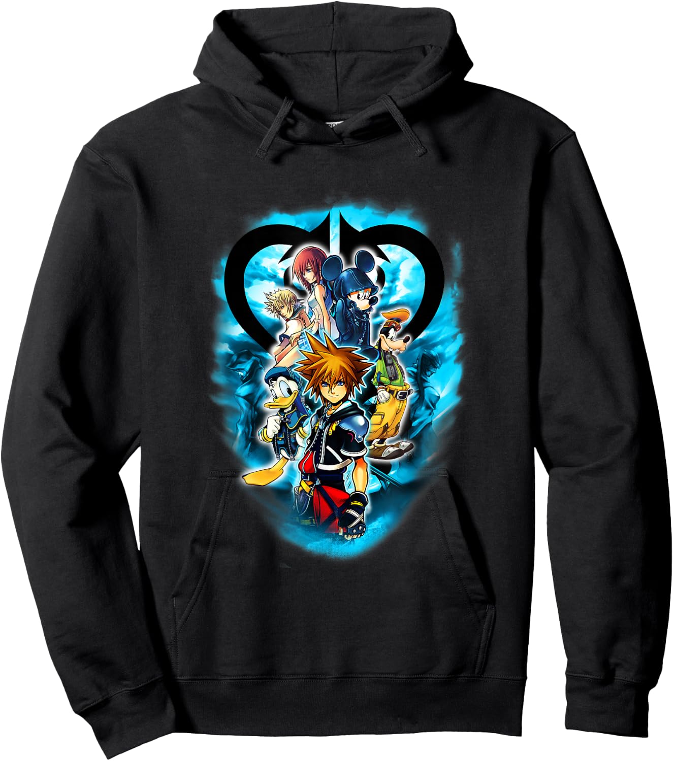 Disney Kingdom Hearts Main Characters Blue Flame Group Shot Hoodie - Hoodie | Black