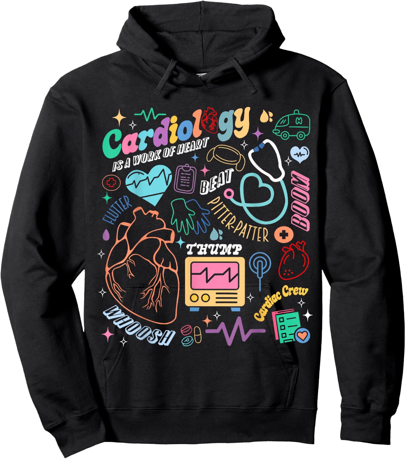 CVICU Cardiac Nurse Retro Anatomy Cardiology Human Heart RN Hoodie - Hoodie | Black