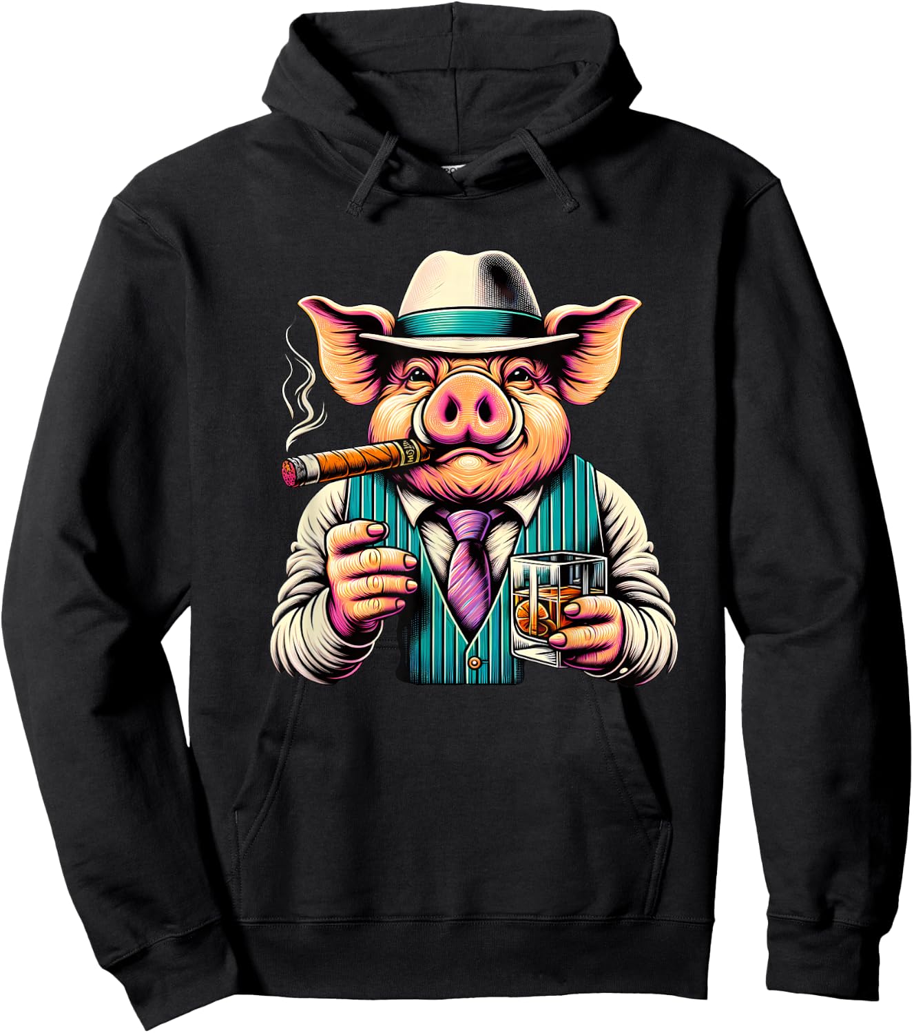 Pig Cigar And Whiskey Hoodie - Hoodie | Black