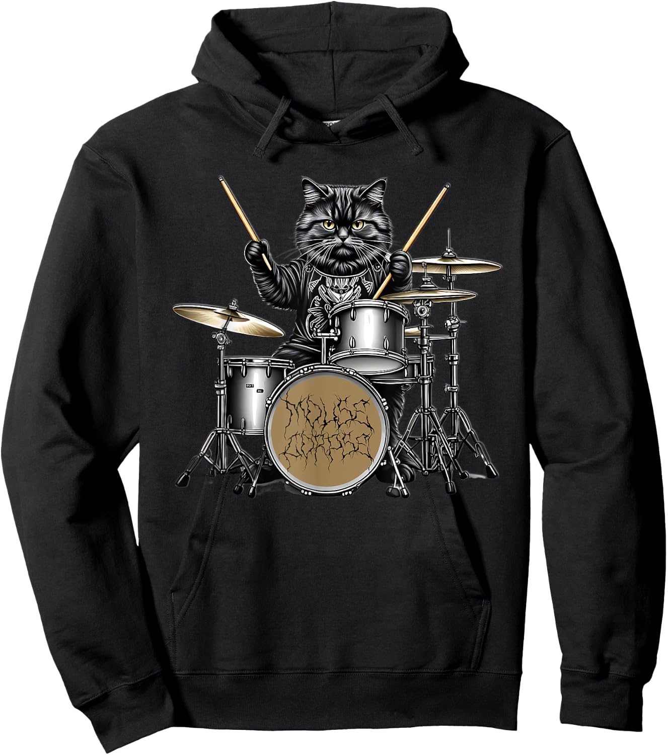 Heavy Metal Cats and Death Metal Metalhead Drummer Guitar Hoodie - Hoodie | Black