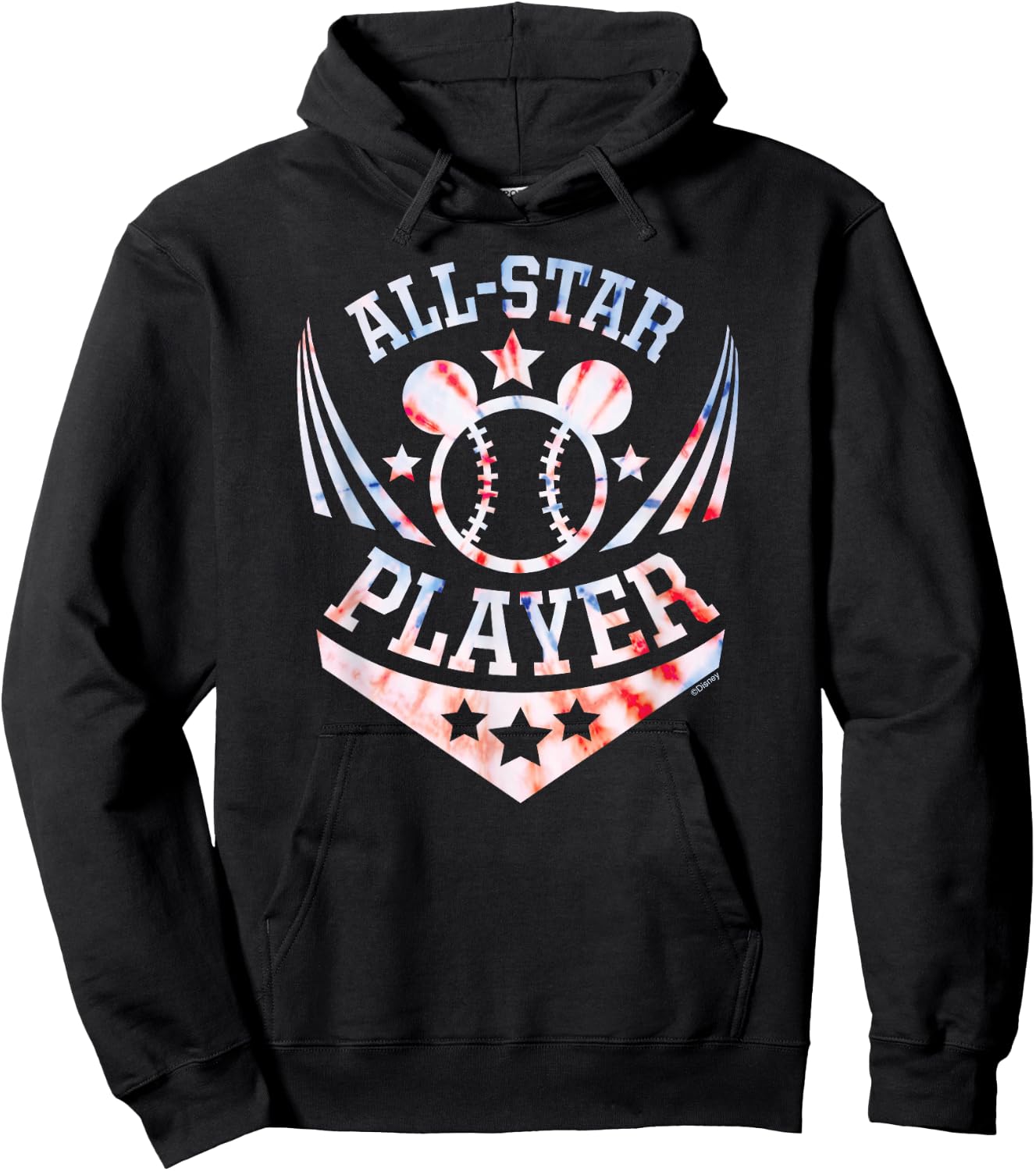 Disney Mickey Mouse Baseball All-Star Player Sports Tie-Dye Hoodie - Hoodie | Black