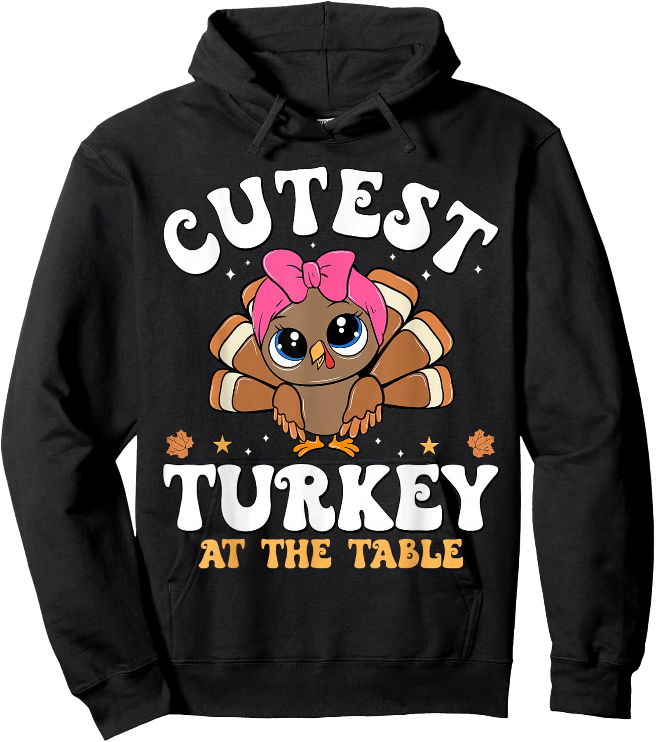 Cutest Turkey At The Table Dinner Thanksgiving Women Girls Hoodie - Hoodie | Black