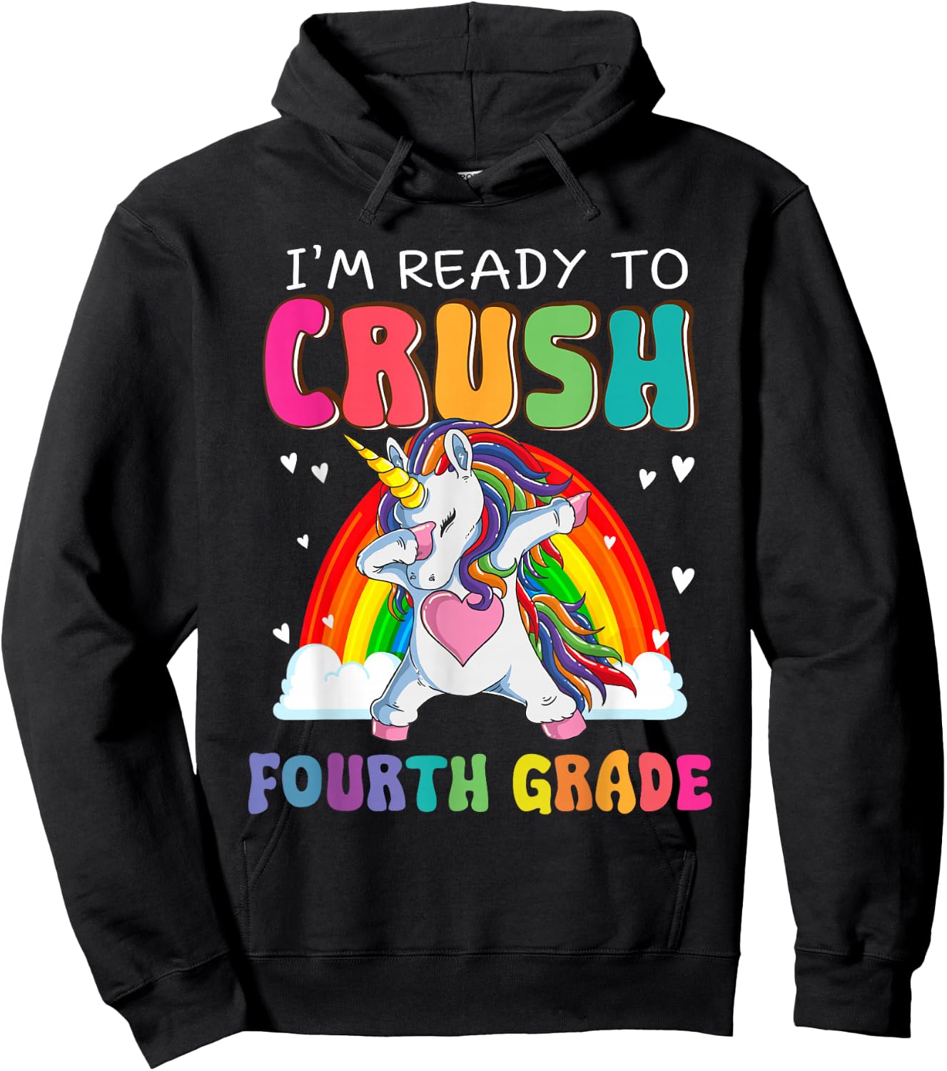 Crush Fourth Grade Dabbing Unicorn First Day Of School Girls Hoodie - Hoodie | Black