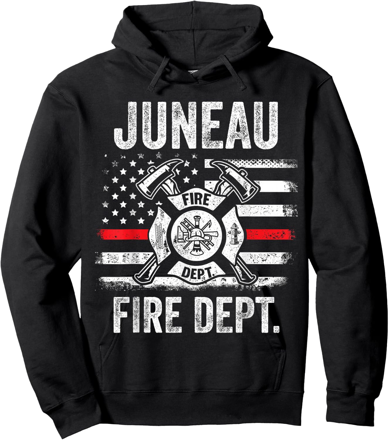Juneau Alaska Fire Department Thin Red Line Fireman Hoodie - Hoodie | Black