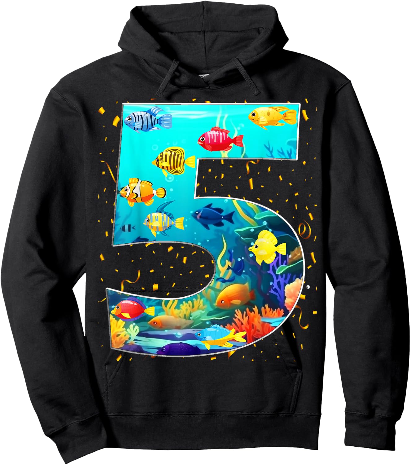 5th Birthday Party 5 Year Old Sea Fish Aquarium Birthday Boy Hoodie - Hoodie | Black