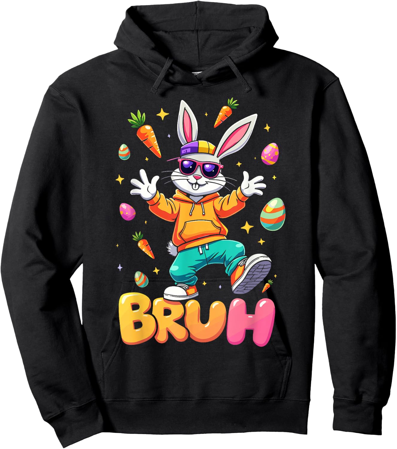 Bruh Easter Bunny Cool Dabbing Outfit Men Kids Toddler Boys Hoodie - Hoodie | Black