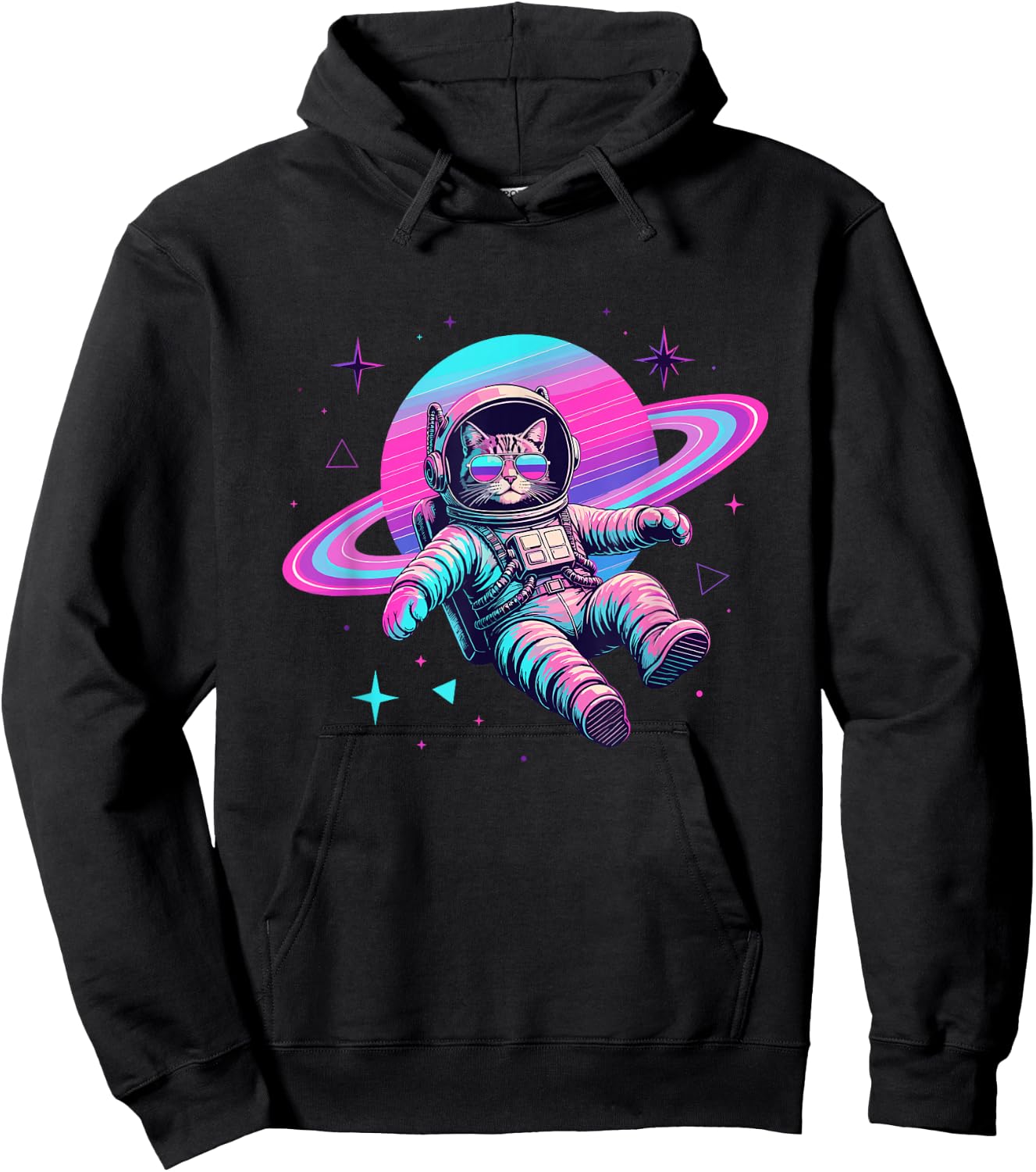 Galaxy Space Cat Astronaut with Planet Rings Hoodie - Hoodie | Black