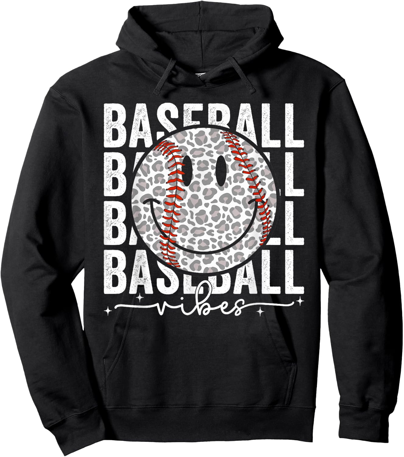 Funny Leopard Baseball Vibes Game Day Softball Life Mom Hoodie - Hoodie | Black