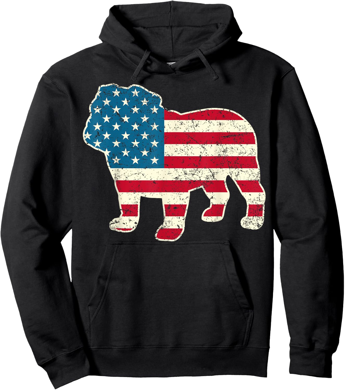 English Bulldog 4th of July Men Women Dog American Flag USA Hoodie - Hoodie | Black