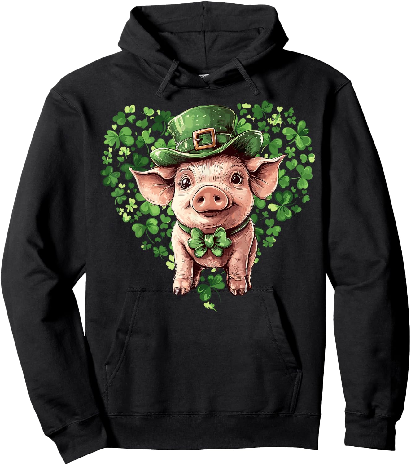 Funny St. Patrick’s Day Pig Lucky Shamrock Irish Farm Hoodie - Hoodie | Black
