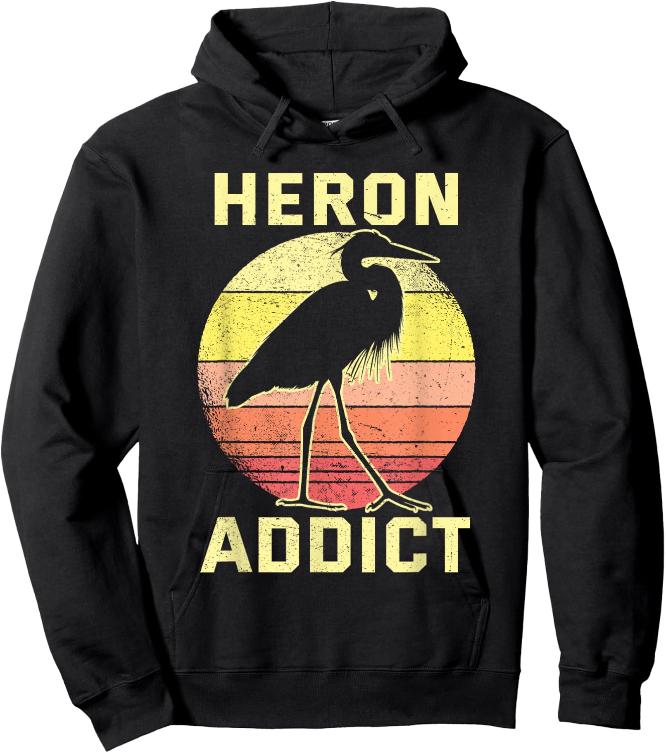 Retro Birding Heron Addict Blue Heron Hoodie - Hoodie | Black