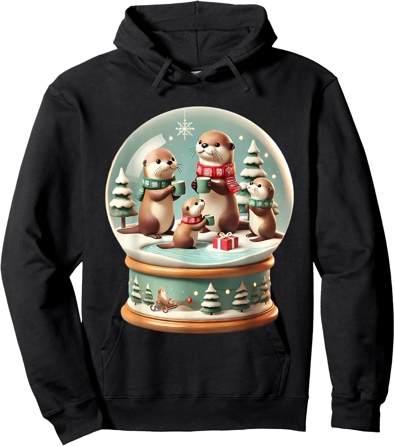 Christmas Otter Snow Globe Scene Family Holiday Xmas Hoodie - Hoodie | Black