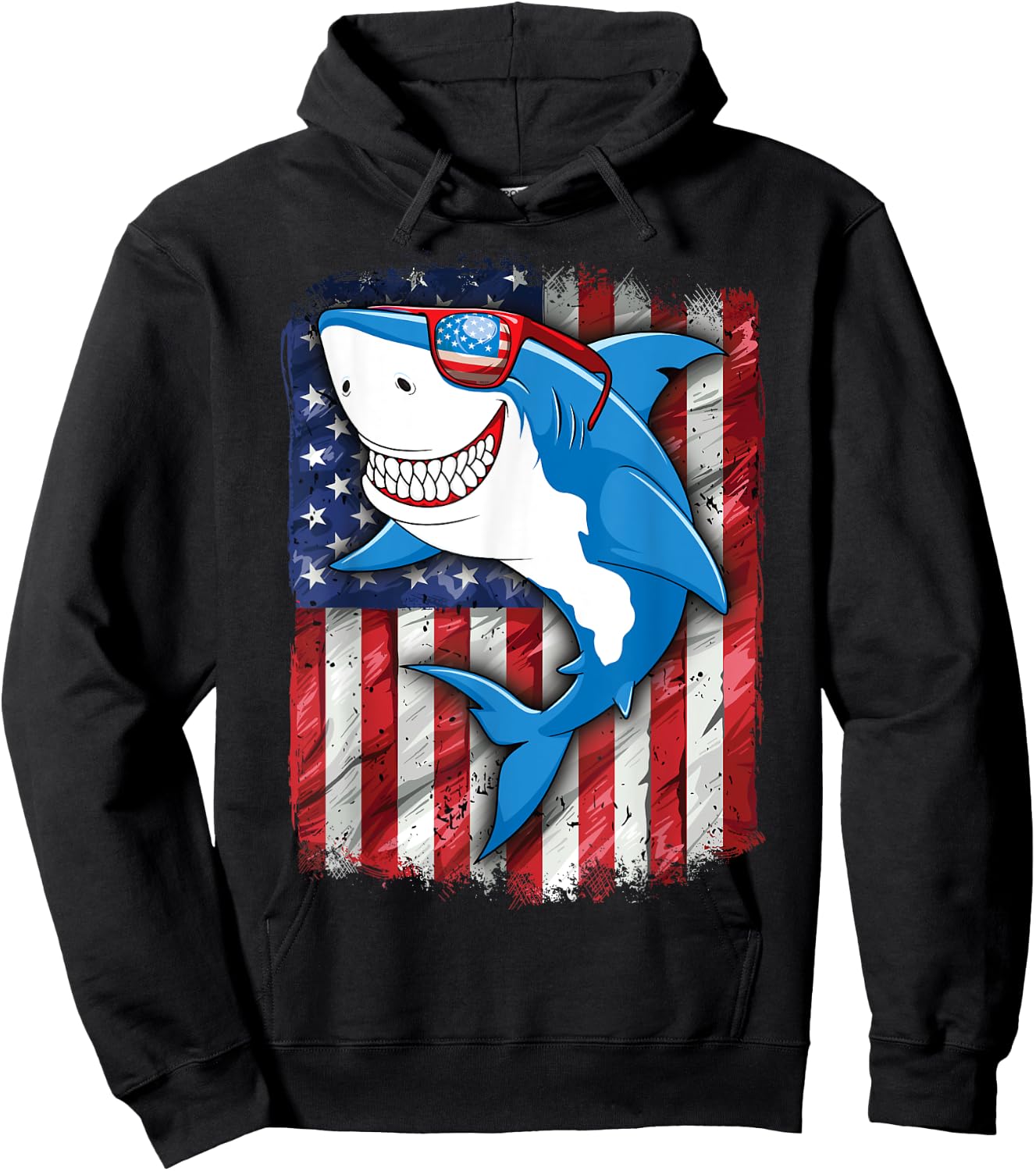 Shark 4th of July Shirt Boys Men Jawsome American Flag Hoodie - Hoodie | Black