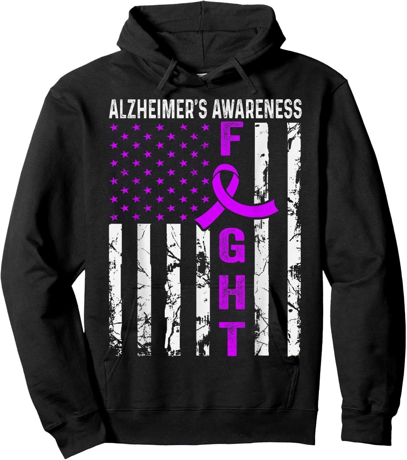 USA Flag Alzheimer's Awareness Month Purple Ribbon Hoodie - Hoodie | Black