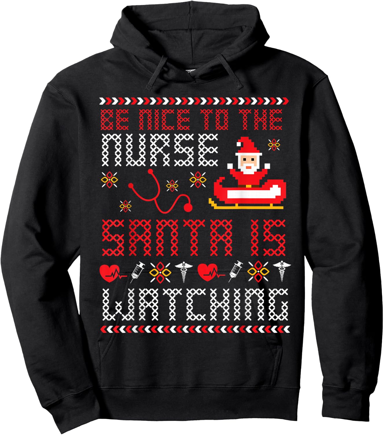 Christmas Santa Nurse Ugly Christmas Sweater Hoodie - Hoodie | Black
