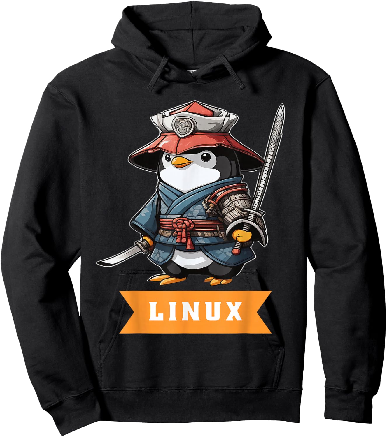 Linux Samurai Programming Penguin Nerd IT Warrior Hoodie - Hoodie | Black