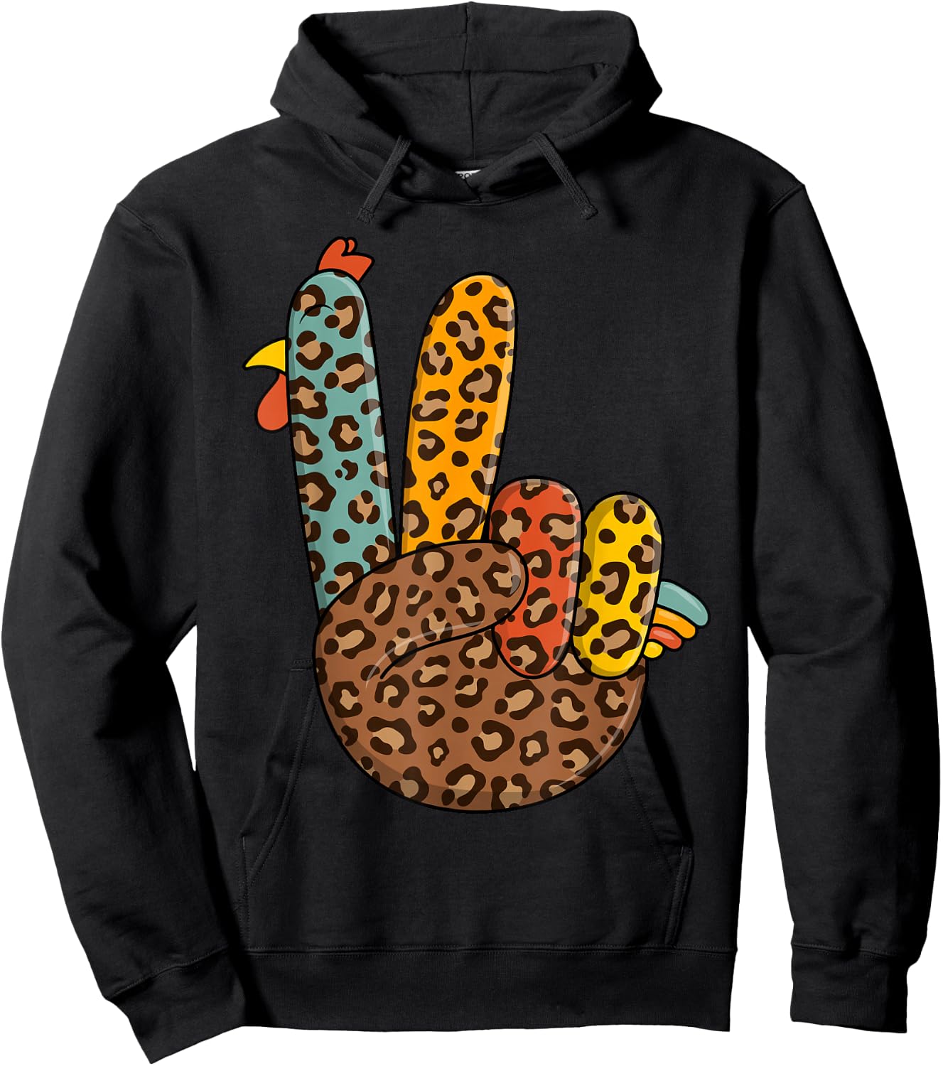 Peace Sign Turkey Hand Cool Thanksgiving Hippie Men Women Hoodie - Hoodie | Black