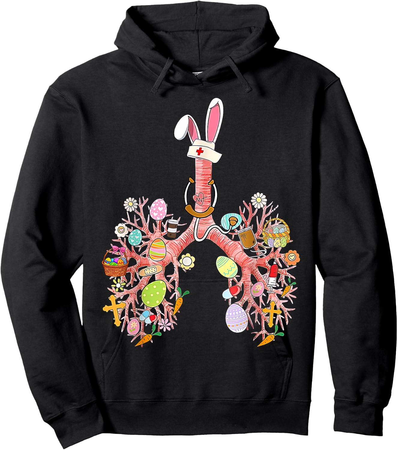 Bunny Lungs Respiratory Nurse Easter Day RT Therapist Eggs Hoodie - Hoodie | Black