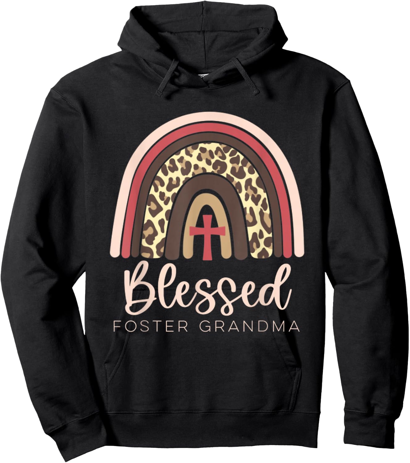 Blessed Foster Care Grandma Fostering Rainbow Leopard Hoodie - Hoodie | Black
