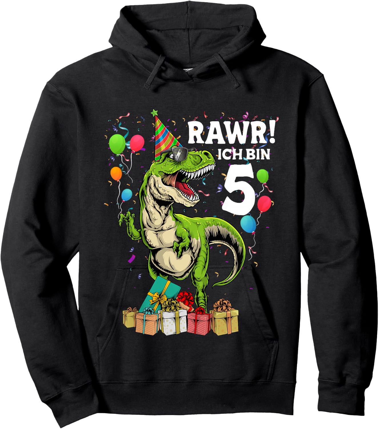 Children's Birthday Shirt 5 Years Boy Dinosaur Dino I Am 5 , black Hoodie - Hoodie | Black