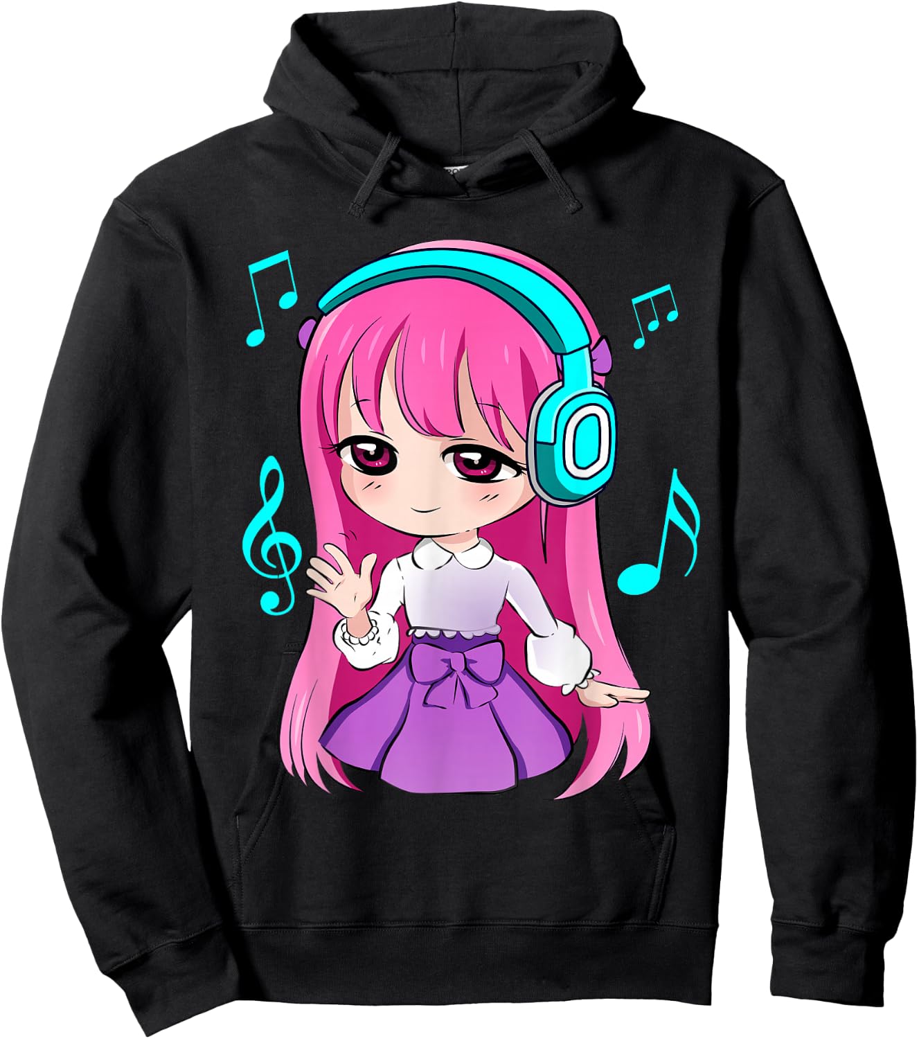 Anime and Music Girl for Teen Chibi Graphic Anime Girl Hoodie - Hoodie | Black