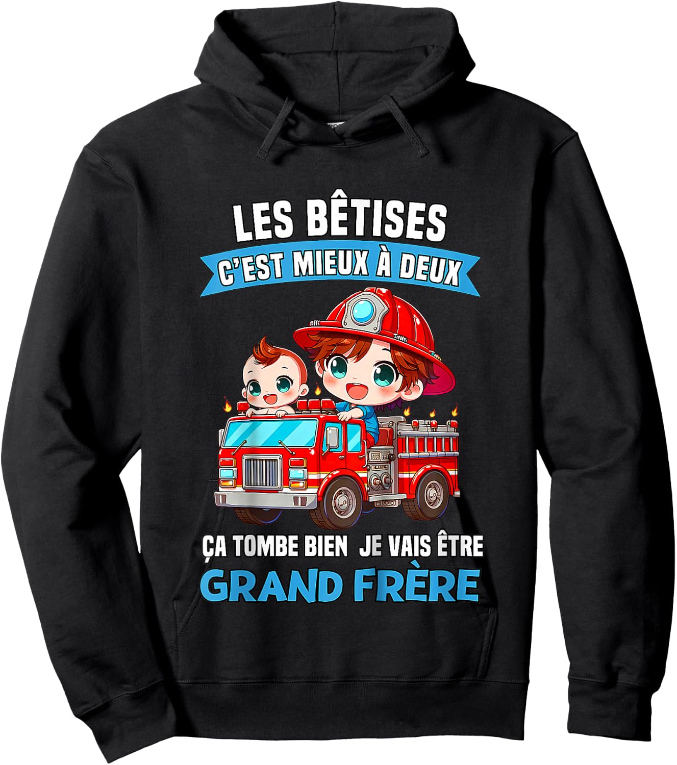 Child Les Betises C'est mieux A Deux Ca Tombe Bien Grand Brother , Black, 2 Hoodie - Hoodie | Black