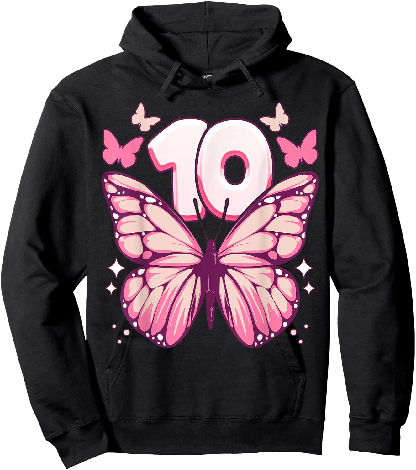 Geburtstag Mädchen 10 Jahre, Schmetterlinge und Nummer 10 Hoodie - Hoodie | Black