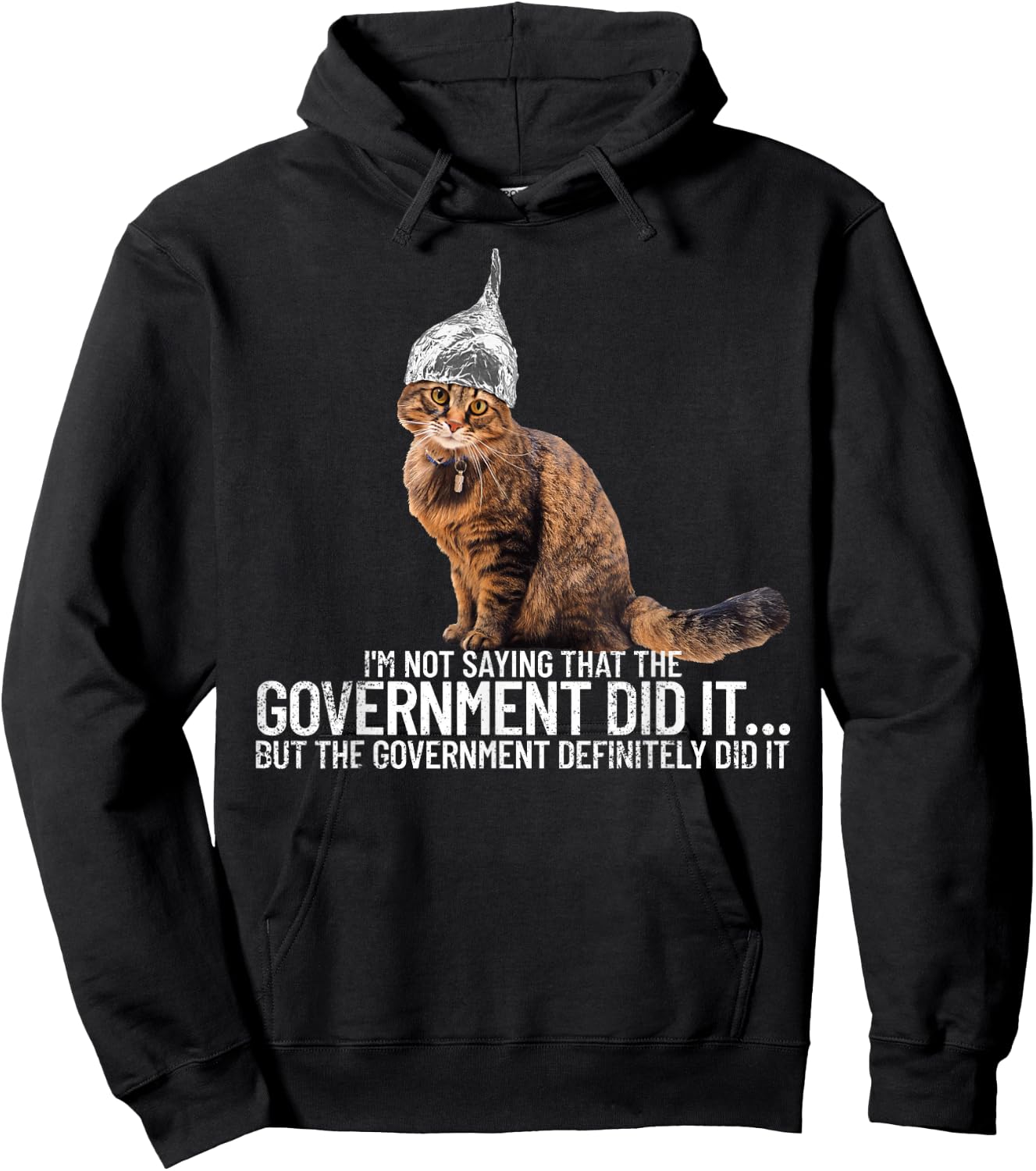 Conspiracy Cat Government Conspiracy Theory Tin Foil Hat Hoodie - Hoodie | Black