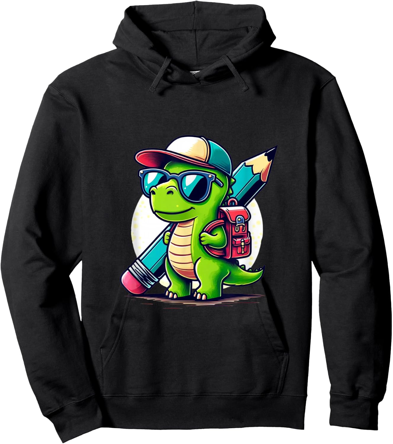 Dinosaur School Pen Dino Cartoon Back to School Hoodie - Hoodie | Black