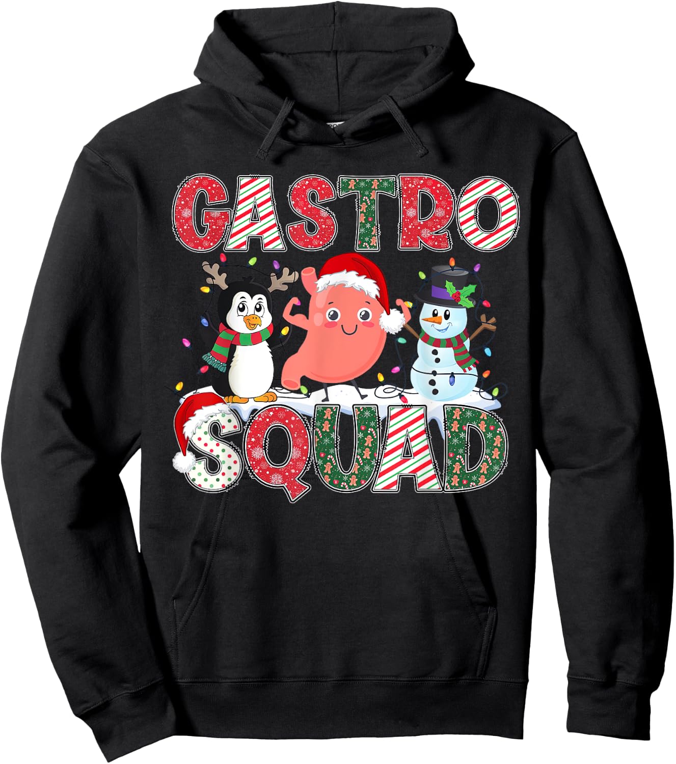 Gastro Squad GI Christmas Nurse - Men's Adult X-Small Black Short Sleeve Cotton Polyester Christmas Holiday Hoodie - Hoodie | Black