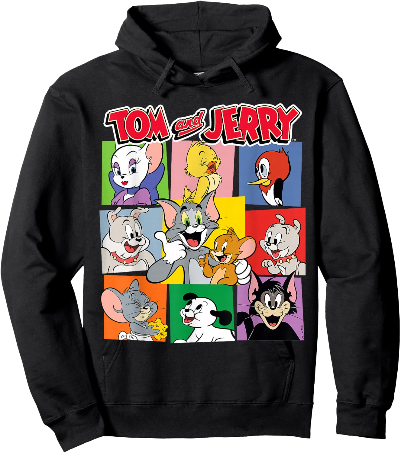 Tom and Jerry Character Squares Hoodie - Hoodie | Black