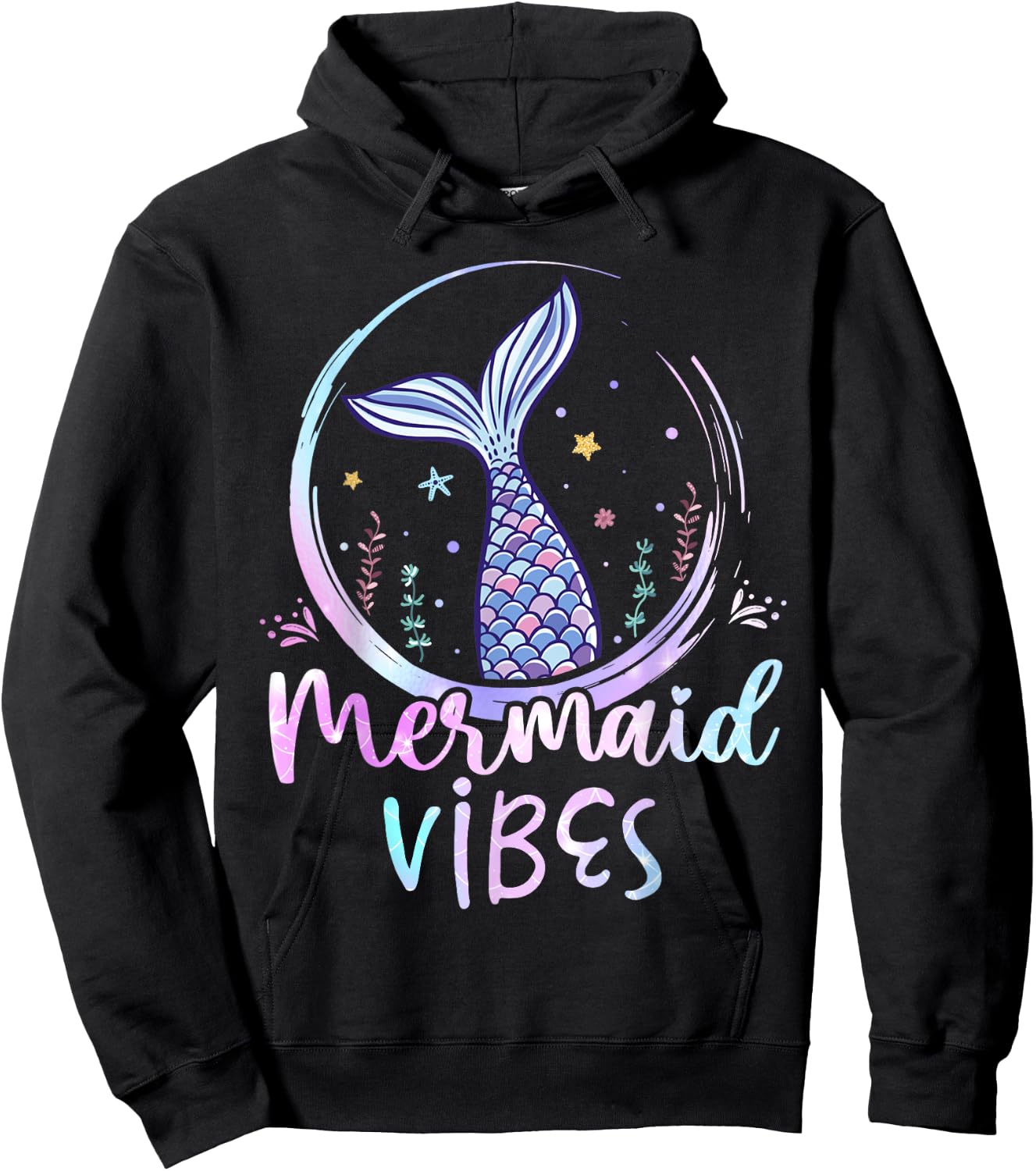 Mermaid Vibes Birthday Mermaid Girl Beach Mermaid Tail Hoodie - Hoodie | Black